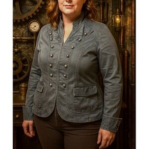 Calvin Klein Jacket Steampunk Military Cotton Large Pockets Women Cuffs Lined